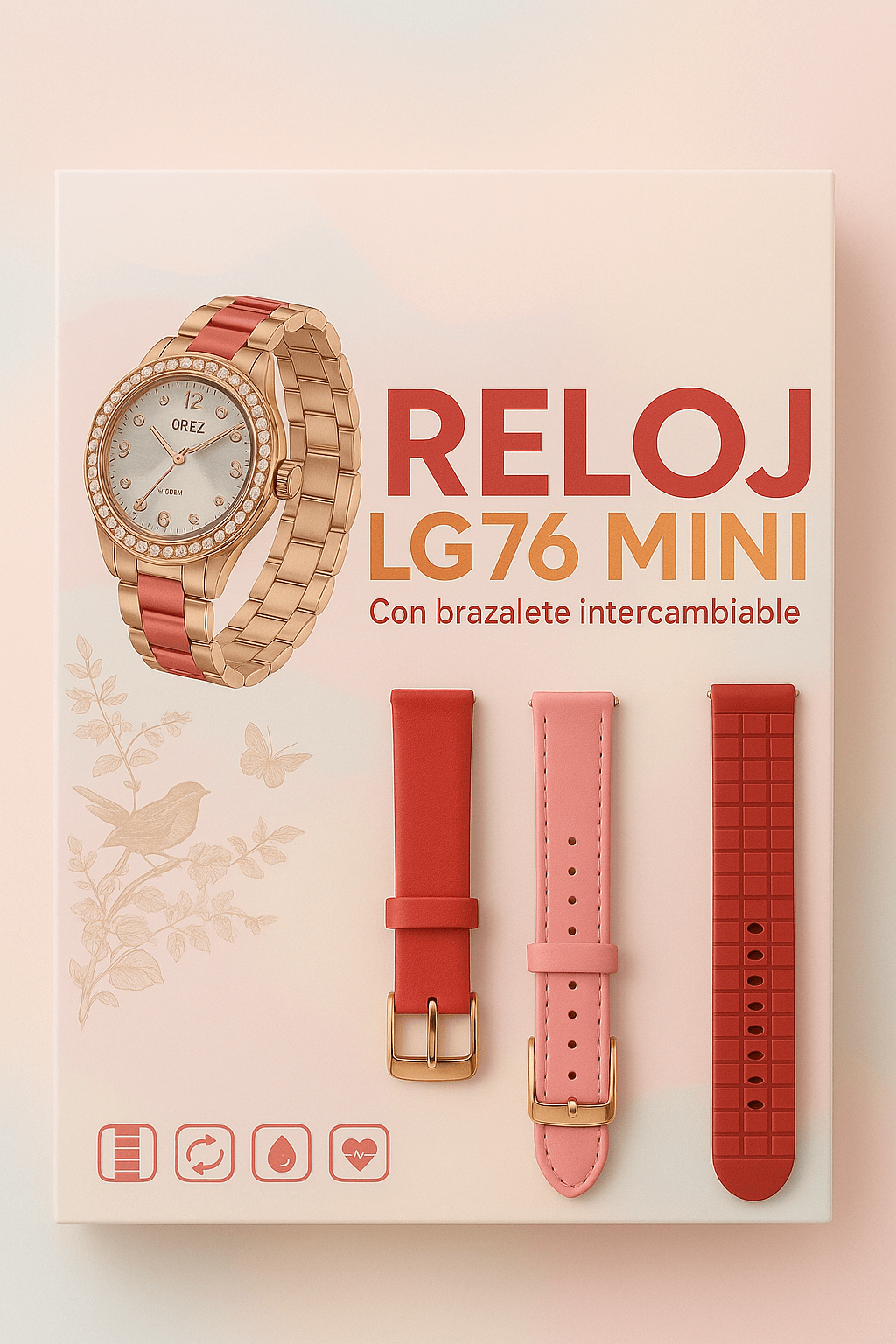 Reloj LG76 mini, INCLUYE 2 PULSERAS ADICIONALES para el reloj⌚50% OFF ✨